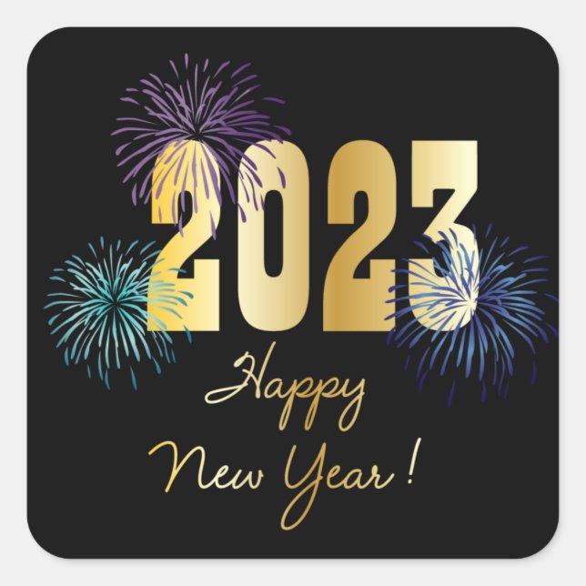 Glitter Fireworks 2023 Happy New Year Square Sticker (Front)