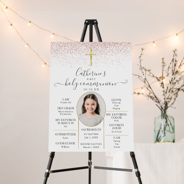 Glitter First Communion Fun Facts Photo Sign (In Situ (Stand))