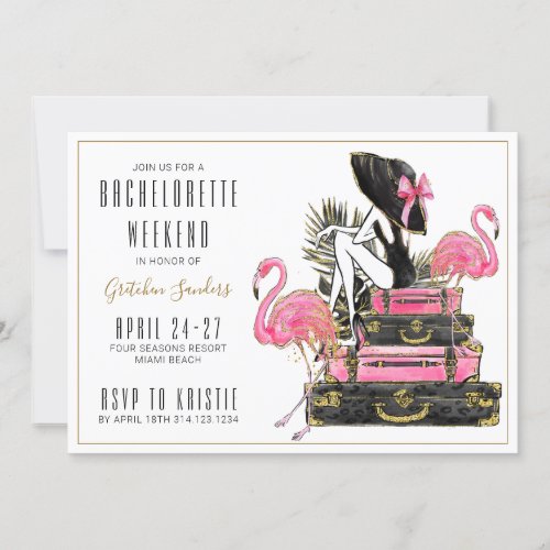 Glitter Flamingo Bachelorette Party Weekend Invitation