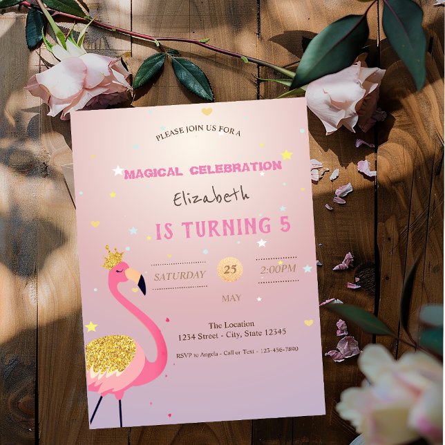 Glitter Flamingo, Pink Birthday Invitation (Creator Uploaded)