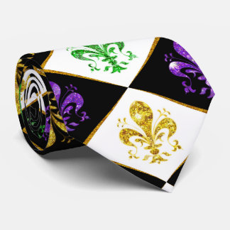 Glitter Fleur de Lis Diamond Mardi Gras 2 color Neck Tie