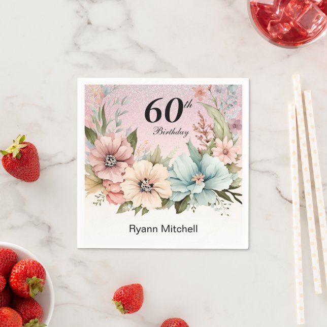 Glitter Floral Birthday Party  Napkins (Insitu)