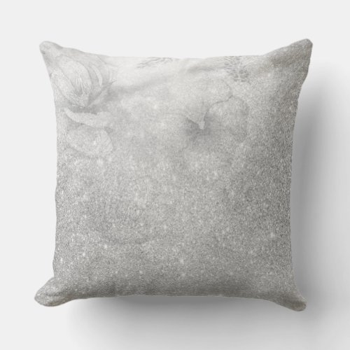   Glitter Floral Gray Neutral  Watercolor Grey Throw Pillow