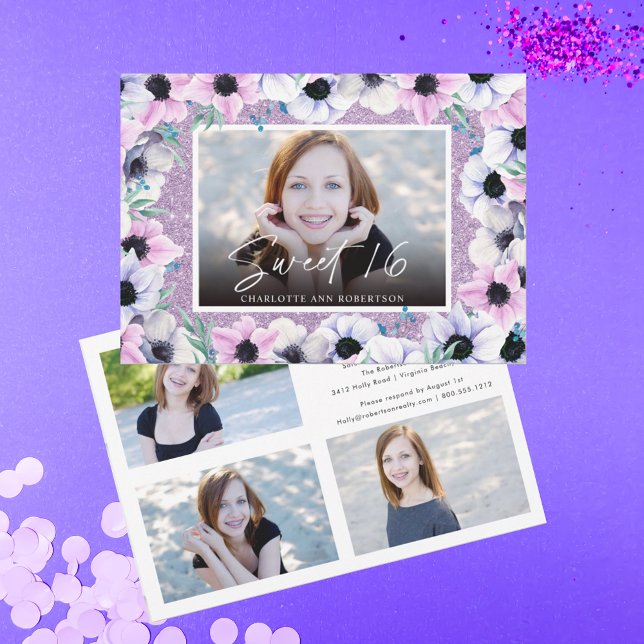 Glitter Floral Photos Sweet 16 Birthday Party (Creator Uploaded)