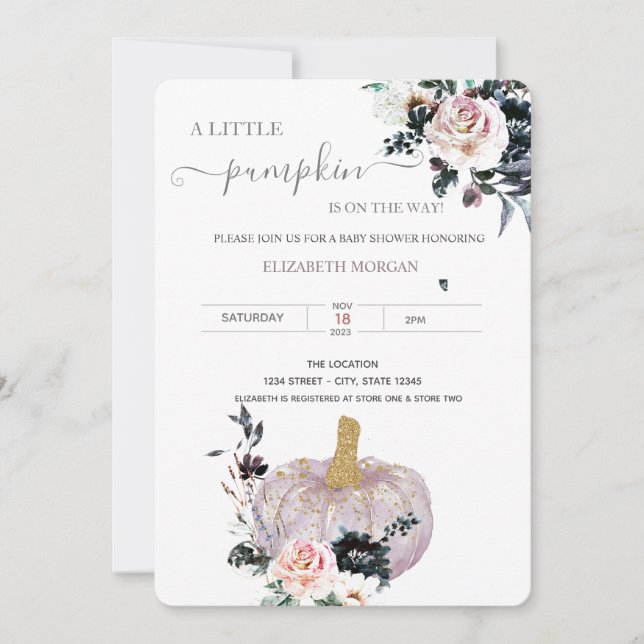 Glitter Floral Pumpkin Dots Baby Shower  Invitation (Front)