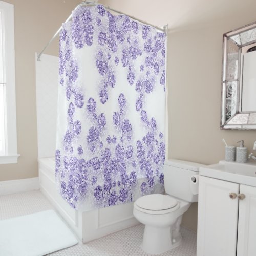 Glitter Floral PURPLE Blue White GIRLY Shower Curtain