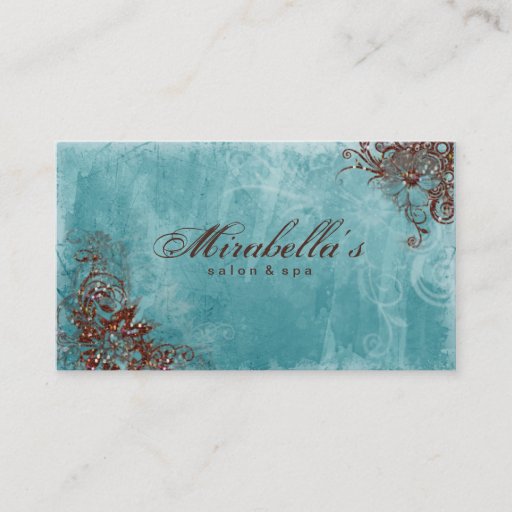 Customizable Floral Salon Spa Business Card Grunge Sparkle BB