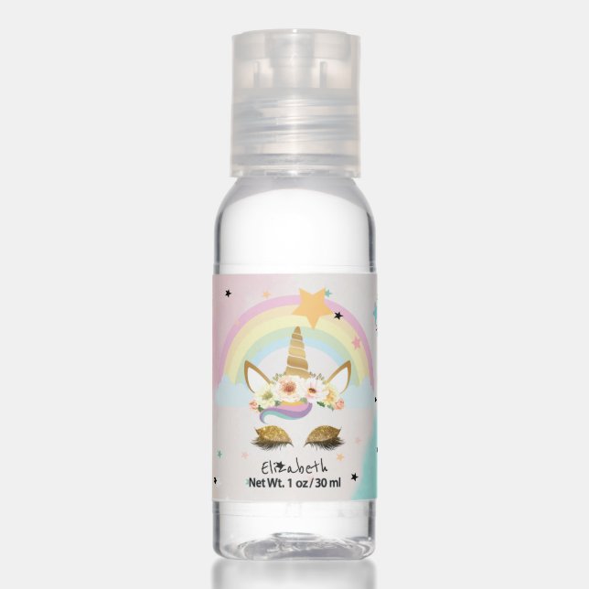 Glitter Floral Unicorn Rainbow Stars Hand Sanitizer (Front)