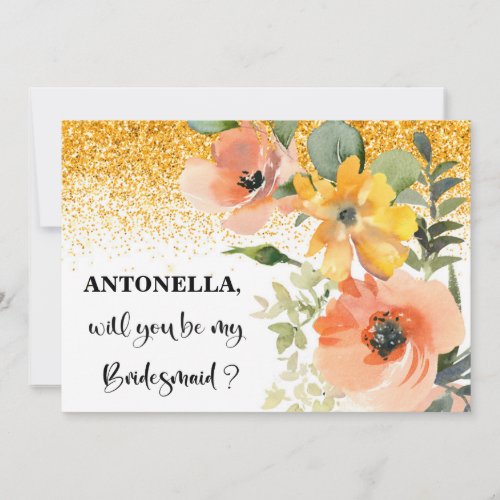 Glitter Floral Will you be my Bridesmaid proposal 