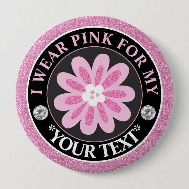 Glitter Flower Breast Cancer Awareness Design Button (Front)