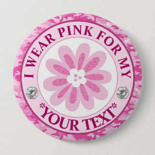 Glitter Flower Breast Cancer Awareness Design Button