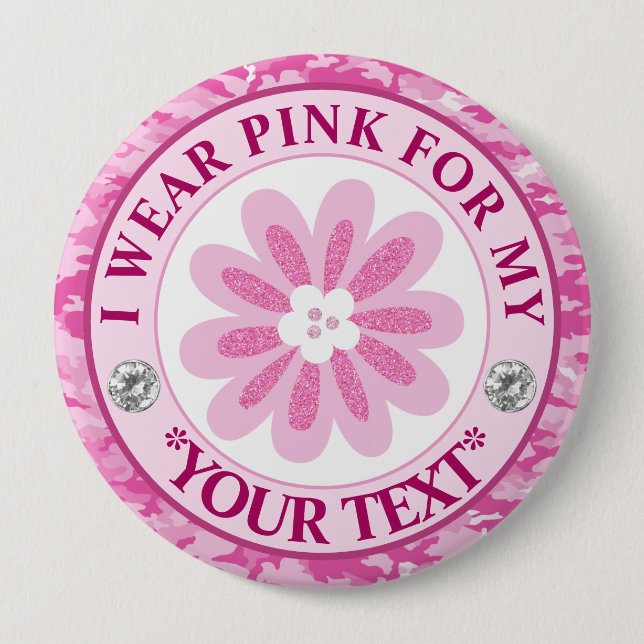 Glitter Flower Breast Cancer Awareness Design Button (Front)