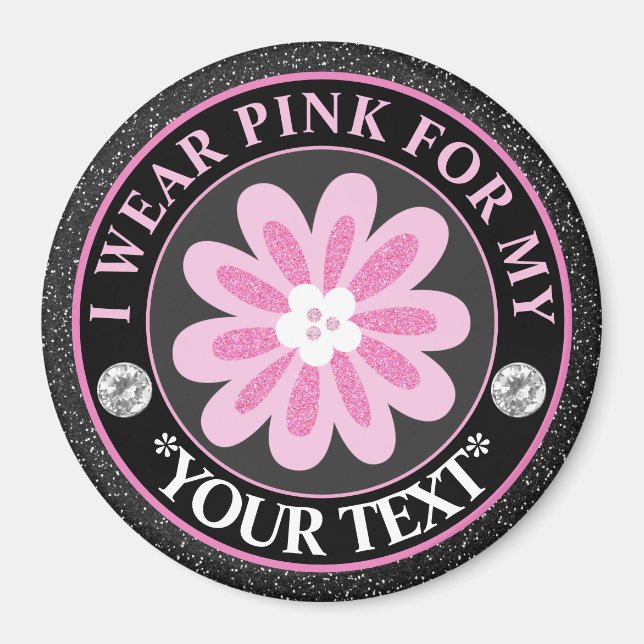 Glitter Flower Breast Cancer Awareness Design Magnet (Front)