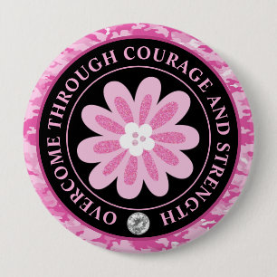 Glitter Flower Camouflage Breast Cancer Awareness Button