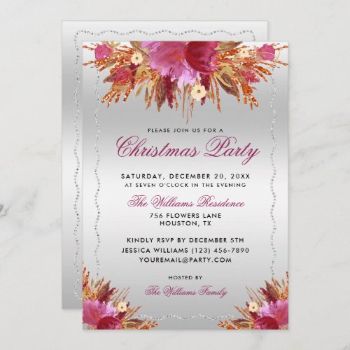 Glitter Flowers Diamond Framed Christmas Party In Invitation