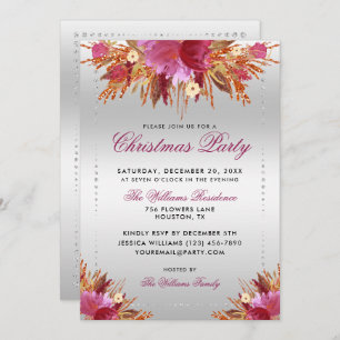 Glitter Flowers, Diamond Framed Christmas Party In Invitation