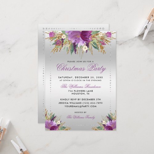 Glitter Flowers Diamond Framed Christmas Party Invitation