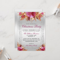 Glitter Flowers, Glitter Framed Christmas Party Invitation