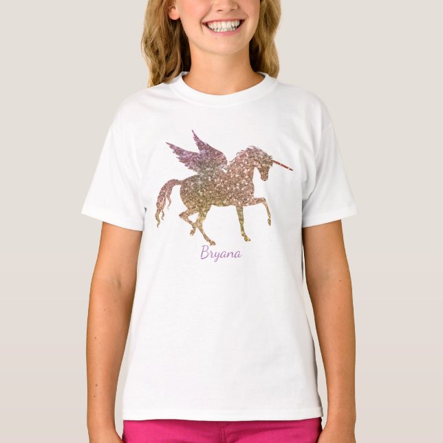 Glitter Flying Magical Unicorn Stars Personalized T-Shirt (Front)