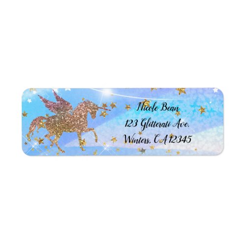 Glitter Flying Unicorn Magical Birthday Party Label