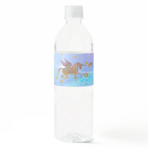 Glitter Flying Unicorn Magical Birthday Party Water Bottle Label