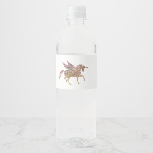 Glitter Flying Unicorn Magical Birthday Party Water Bottle Label