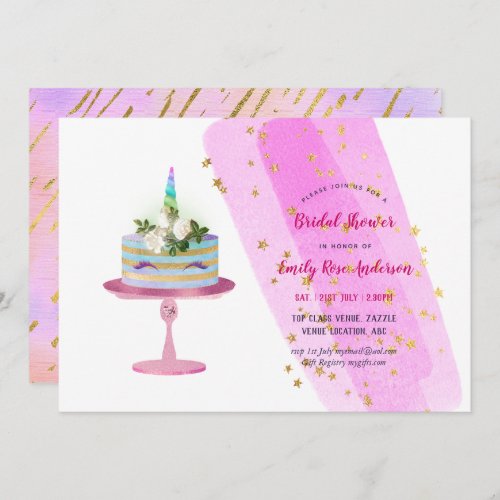 Glitter Foil Look UNICORN CAKE Girls Party ANY Invitation