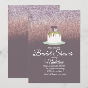 Glitter Foil Wedding Cake One Tier Bridal Shower Invitation