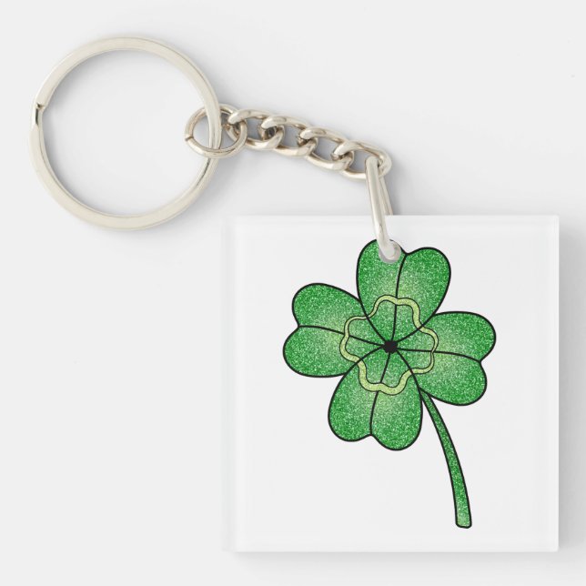 Glitter Four Leaf Clover Keychain (Front)