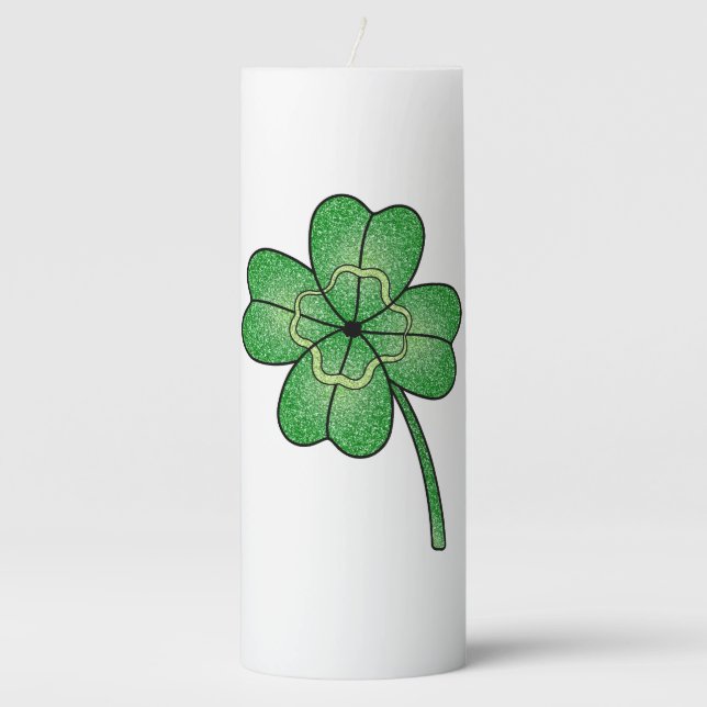 Glitter Four Leaf Clover Pillar Candle (Front)