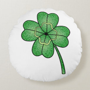 Glitter Four Leaf Clover Round Pillow