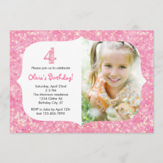 Glitter Fourth Birthday Invitation