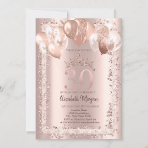Glitter Frame,Crown,Balloons 30th Birthday Invitation