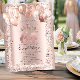 Glitter Frame,Crown,Balloons 60th Birthday Invitation