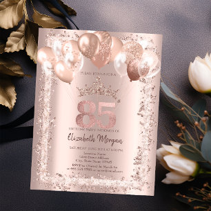 Glitter Frame,Crown,Balloons 85th Birthday Invitation