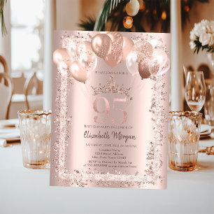 Glitter Frame,Crown,Balloons 95th Birthday Invitation
