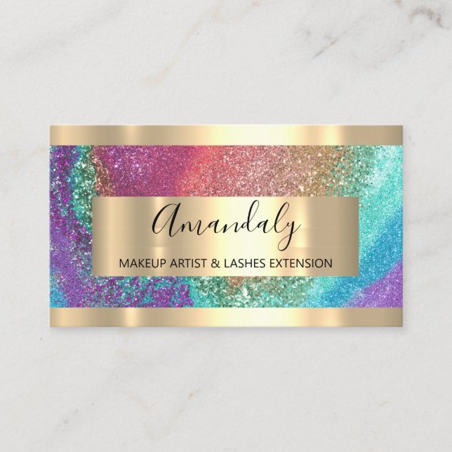 Glitter Frame Event Planner SPA Hair Nails Gold  Business Card (Front)