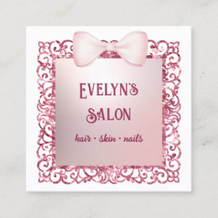 Glitter Frame Pink Bow Business Card