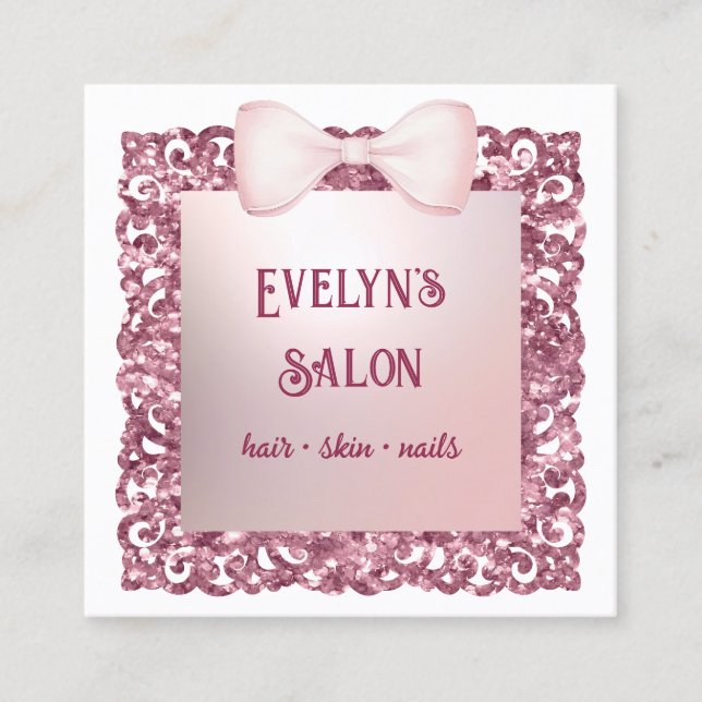 Glitter Frame Pink Bow Business Card (Front)