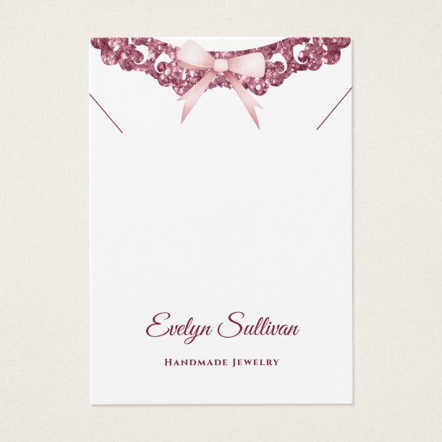 Glitter frame pink bow necklace display card (Front)