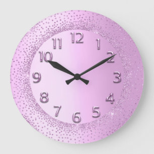 Glitter Frame Pink Sweet Numbers Blush Beauty Large Clock