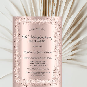 Glitter Frame Rose Gold Wedding Anniversary Invitation