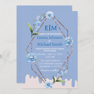 Glitter Frame with Flowers wedding invitations