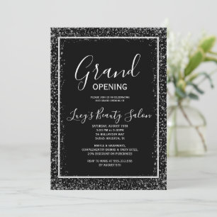 Glitter Framed Black & White Grand Opening Invitation