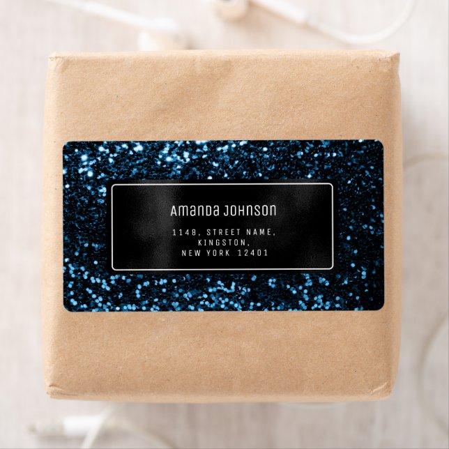 Glitter Framed Blue Navy RSVP Address Boutique Label (Insitu)