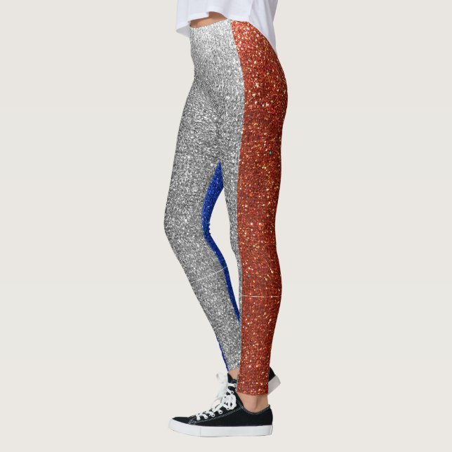 Glitter French Flag Paris France Fashion Stylish Leggings (Left)