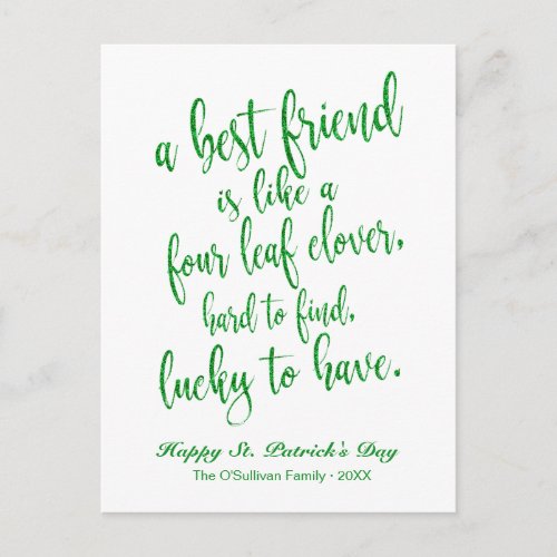 Glitter Friendship Irish Proverb St Patricks Day Postcard