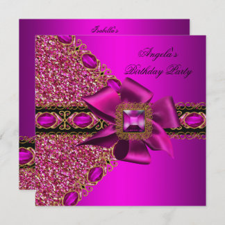 Glitter Fuchsia Pink Jewel Birthday Party Invitation