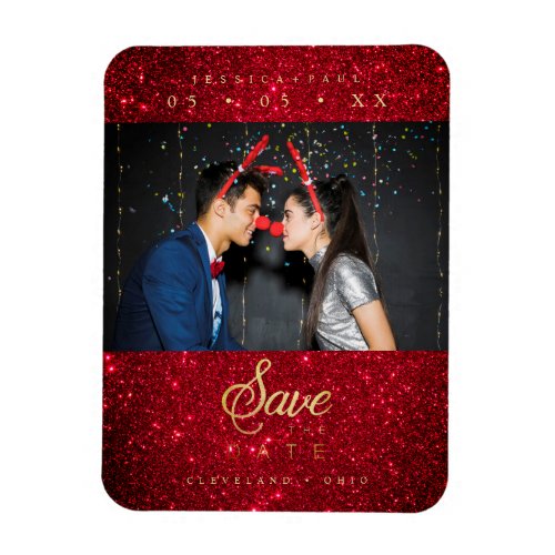 Glitter Fun Photo Christmas Couple Whimsical Font Magnet