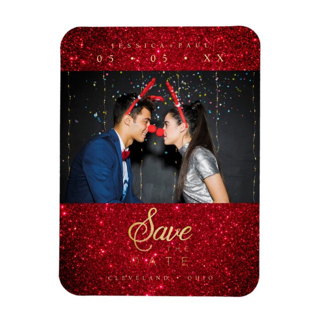 Glitter Fun Photo Christmas Couple Whimsical Font Magnet (Vertical)